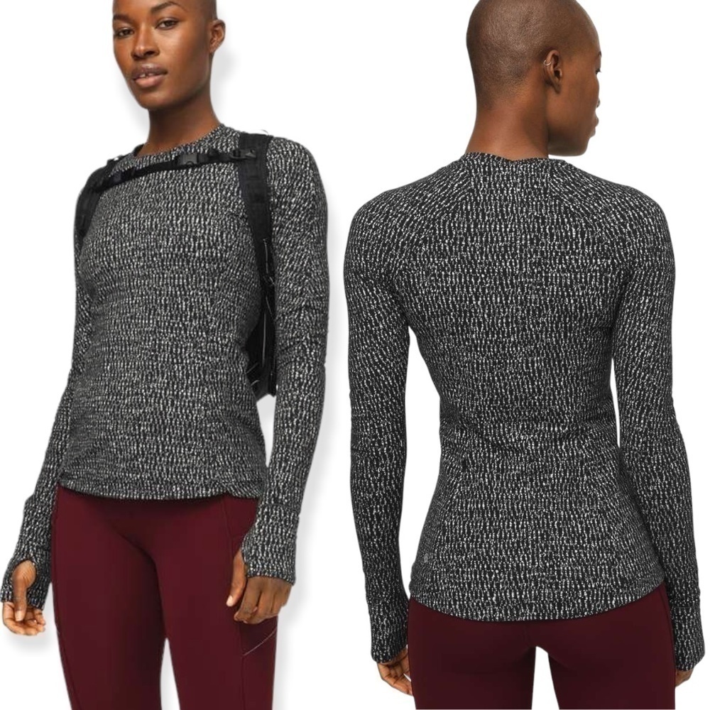 LULULEMON Runderful Long Sleeve RULU Knotted Jacquard Black White Size 4